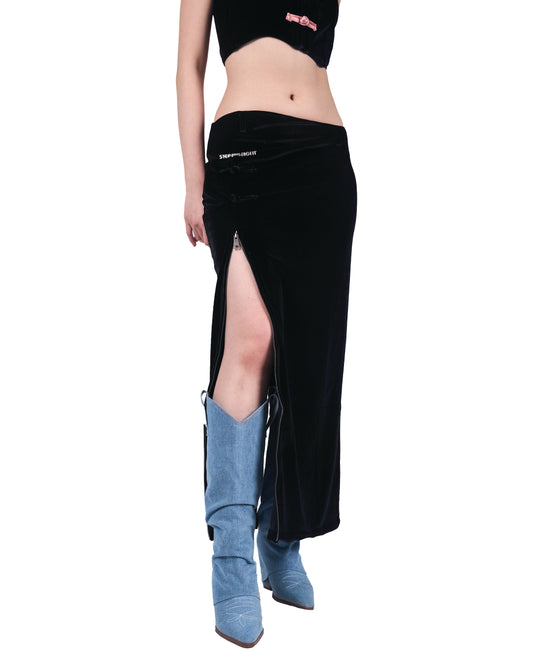 ONYX BLACK LONG SLIT SKIRT