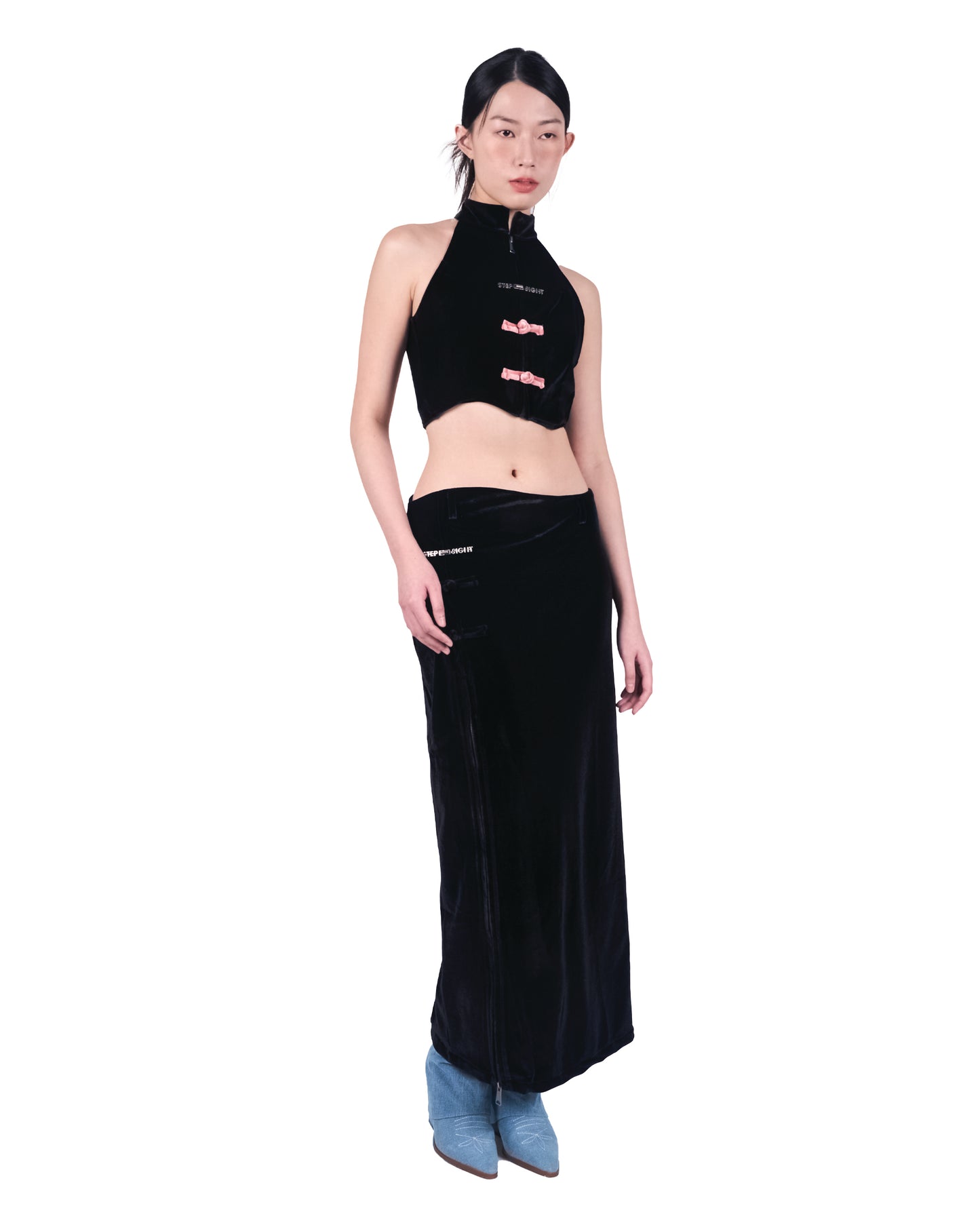 ONYX BLACK LONG SLIT SKIRT