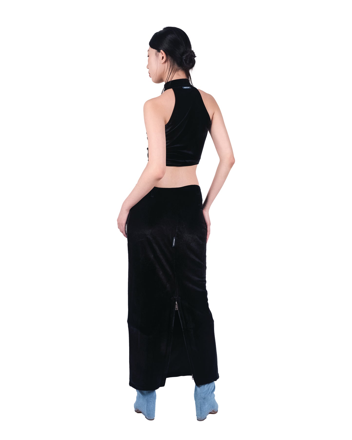 ONYX BLACK LONG SLIT SKIRT